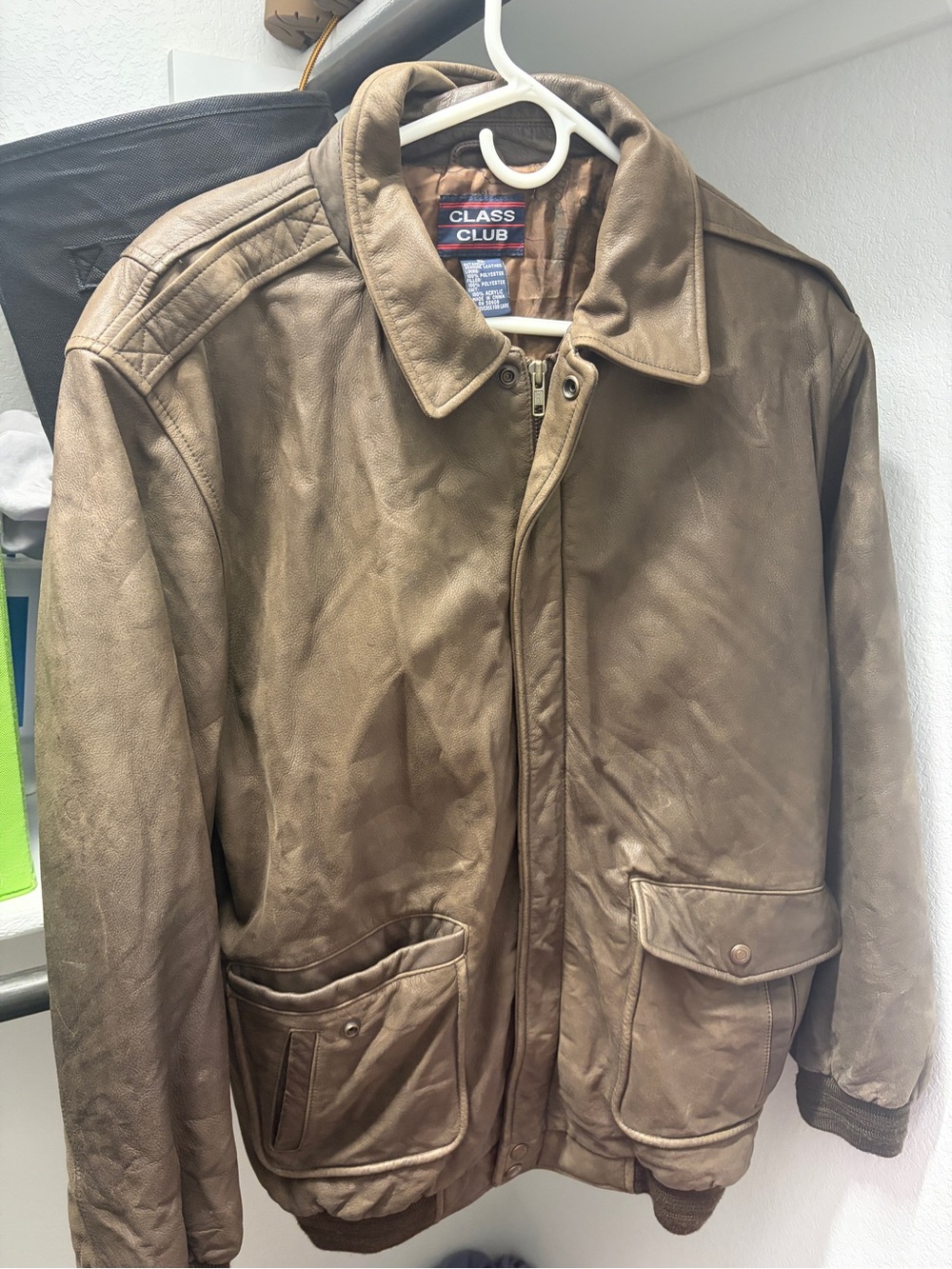 Class Club Men's Tan Brown Leather Bomber Jacket